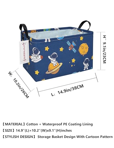 Collapsible Rectangular Laundry Basket with Handles, Astronaut Print