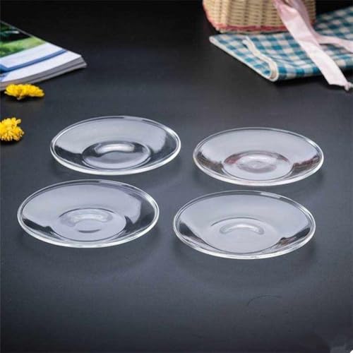 Luzen 2-Pack 90mm Glass Teacup Saucer Plate Set for Coffee, Tea, Desserts