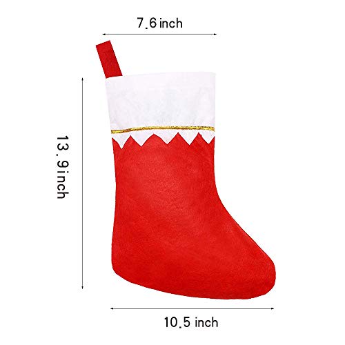 Red Felt Christmas Stockings with White Cuff & Gold Trim - 12-Pack