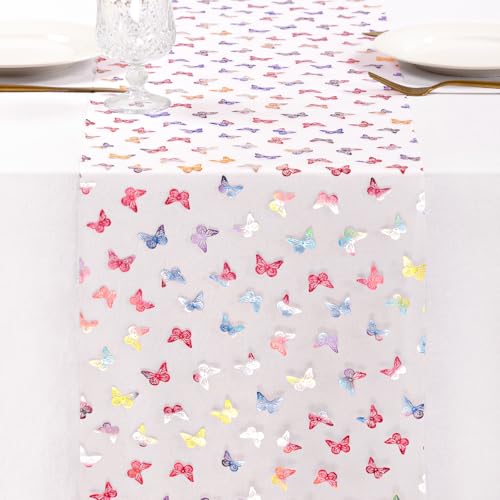 Socomi Butterfly Spring Table Runner Gauze 72in - Easter Seasonal Party Decor