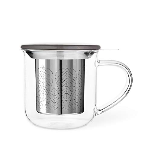 VIVA Minima Eva Glass Tea Cup with Infuser & Lid - Wool Grey, 14 oz