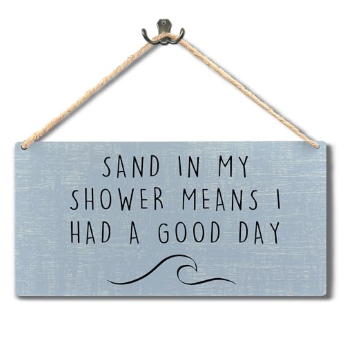 Sand in My Shower Wood Wall Sign, Coastal Beachy Room Decor, 12x6 Inch