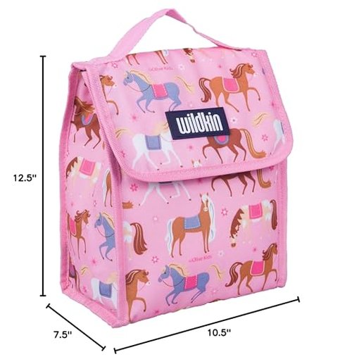Wildkin 12 Inch Backpack & Lunch Bag with 16 oz Reusable Water Bottle for Kids – Durable, Lightweight School & Travel Set - Horses