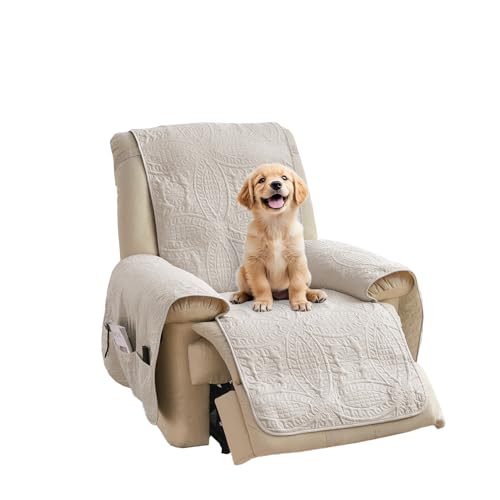 Quilted Recliner Chair Cover - Water-Repellent Non-Slip Slipcover (Beige, 22")