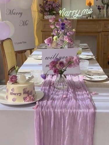 SUNRISING Lilac Purple Lavender Cheesecloth Table Runner 10ft | Rustic Boho Gauze Wedding Decor