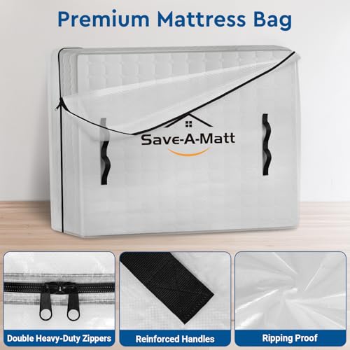 Queen Mattress Storage Bag - Waterproof, Reusable with 8 Handles