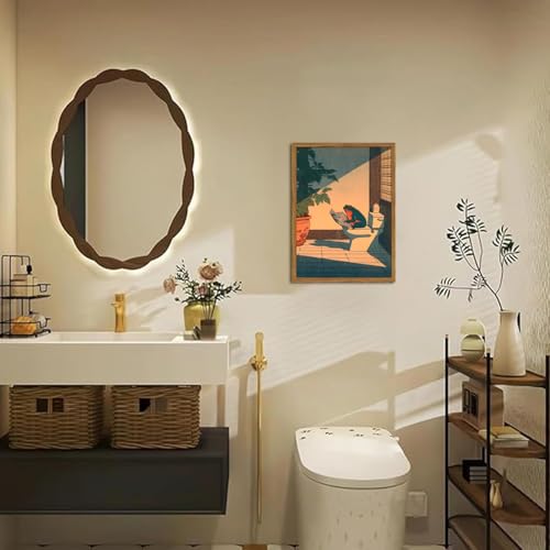 Funny Frog Bathroom Wall Art - Japanese Frog on Toilet Framed Canvas 12x16