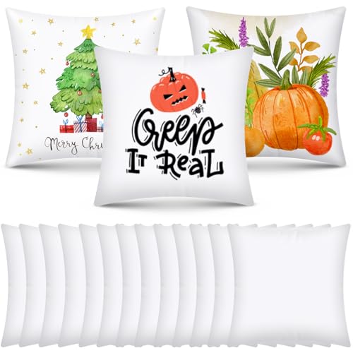 OLSUNOR 16-Pack 17.7 x 17.7 in Sublimation Pillowcases White, 45x45 cm – Double-Sided Printing, Invisible Zipper