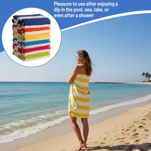 100% Cotton Cabana Stripe Beach Towels, Large Absorbent Pool Towels - 6 Pack