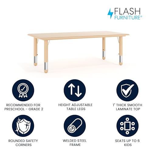 Kids Plastic Activity Table Set of 1 - Natural Finish, Adjustable Height, Seats 6