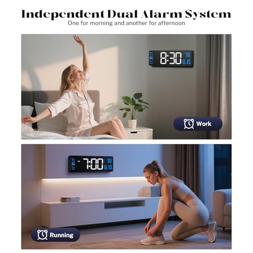 16-Inch Large Digital Wall Clock with Remote, Date, Temp, and Night Light