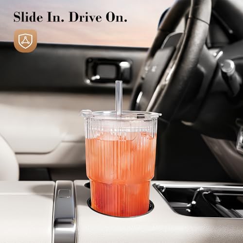20oz Ribbed Glass Iced Coffee Cups with Lids and Glass Straws - 4 Pack