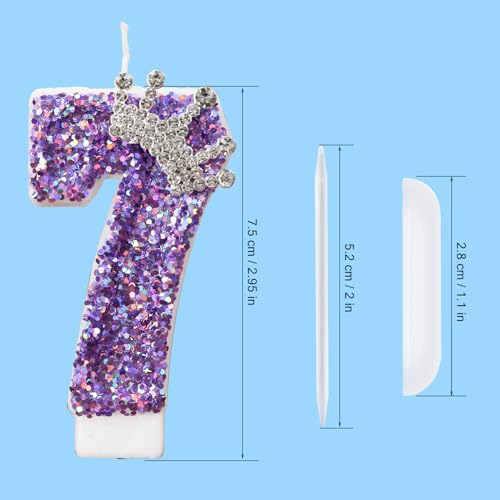 Purple Crown Birthday Number Candle - Glitter Sequins Cake Topper #7
