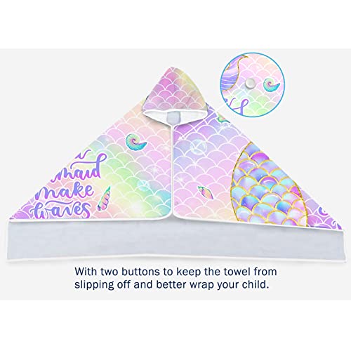 Girls' Mermaid Hooded Beach Towel - Quick-Dry Microfiber Poncho, 30" x 50"