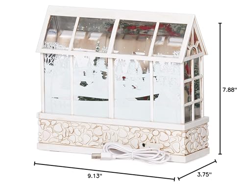 7.75" Cardinal Greenhouse Lantern with Swirling Glitter and LED Light