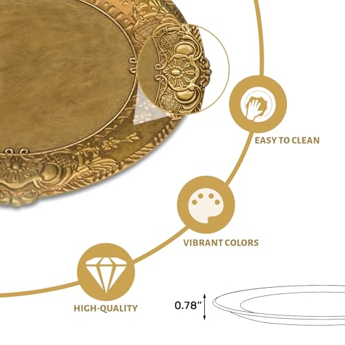 Antique Gold Charger Plates, 13-Inch Embossed Round Table Chargers (Set of 6)