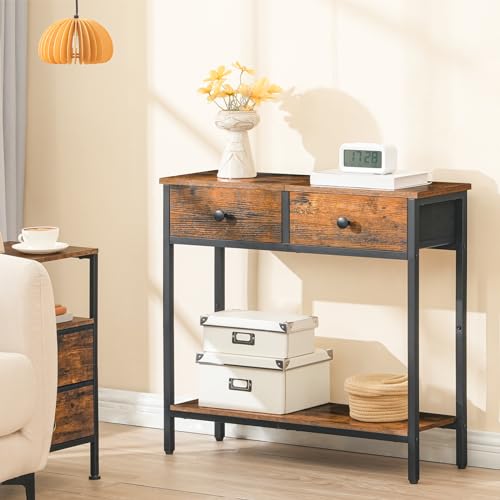 29.5-Inch Narrow Console Table with 2 Fabric Drawers and Storage Shelves