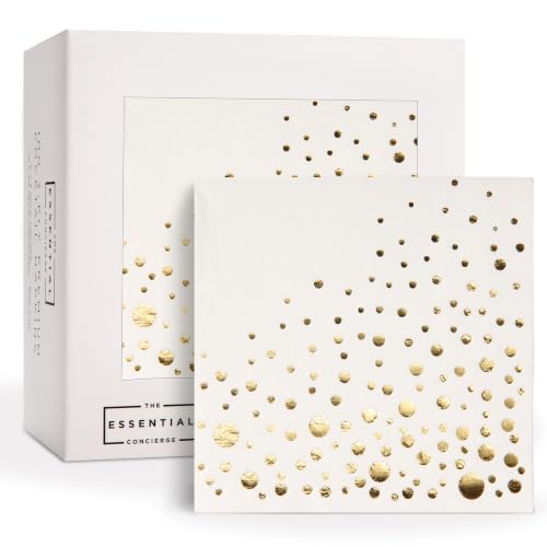 The Essential Concierge Gold / 100 White and Gold Cocktail Napkins 5x5 Inch - Elegant Party Supplies