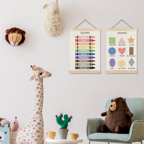 Supwhd Shapes and Colors Learning Posters 12x16 Set with Hanger Frame
