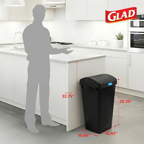 12 Gallon Trash Can with Swing Top Lid, Black Kitchen Waste Bin
