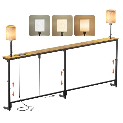 79-Inch Adjustable Height Sofa Table with Charging Station and LED Lights