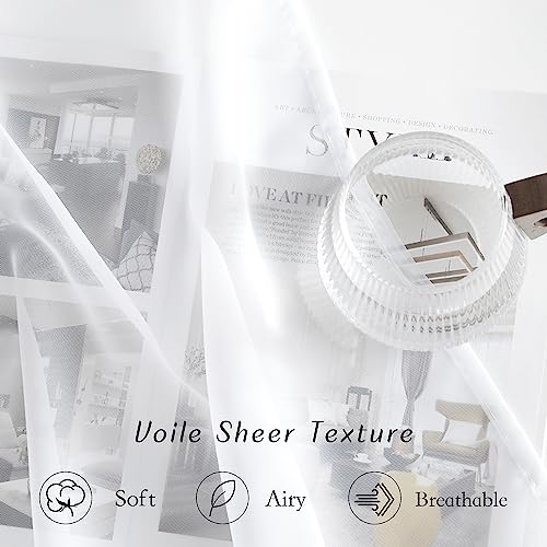 White Sheer Grommet Curtains 84 Inches Long - Light Filtering Drapes (2 Panels)