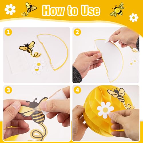 Sunflower and Bee Honeycomb Hanging Decorations, 3D Tissue Paper Party Decor