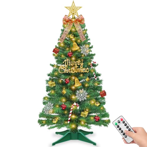 AMENON 3FT Artificial Mini Christmas Tree with Remote – Green Tabletop Tree