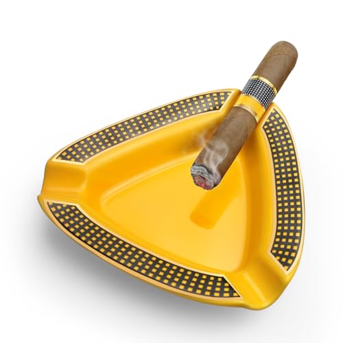 Ceramic Triangle Cigar Ashtray - Deep Basin 3-Cigar Rest for Indoor & Outdoor