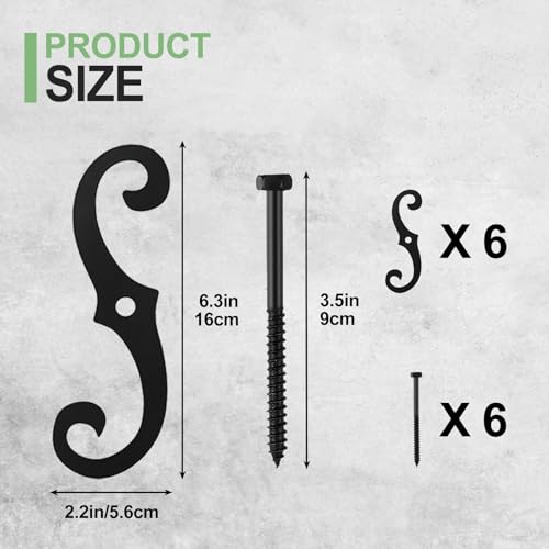 6 Pcs 6.5-Inch S-Style Shutter Dogs, Black Iron Exterior Shutter Tiebacks