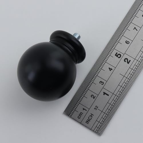 Ball Shape Curtain Rod Finials for 5/8 Inch Rods, M5 Screw, Black 2-Pack