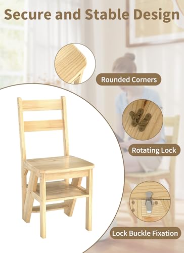 3-in-1 Wooden Folding Library Ladder and Step Stool, 300lb Capacity