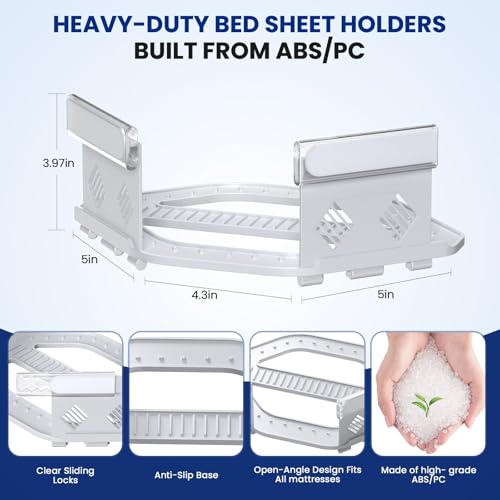 Bed Sheet Holders for Corners - Heavy Duty Fitted Sheet Clips, 4 Pack
