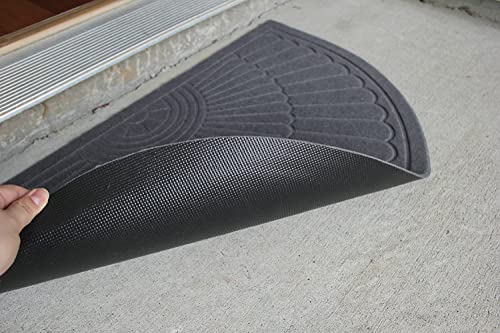 Morning View Half Round Doormat - Non-Slip Entryway Rug, Gray 30x18 In
