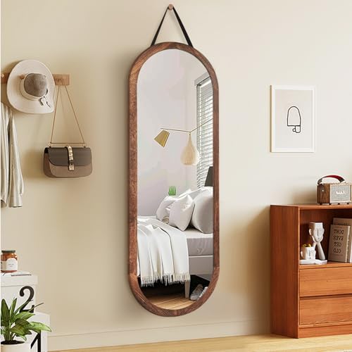 48x16 Inch Oval Full Length Wall Mirror with Solid Wood Frame