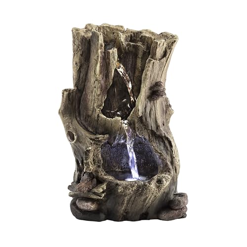 Tabletop Water Fountain with LED Lights - Rainforest Tree Trunk Decor, 11"