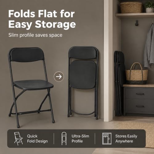 Heavy Duty Folding Chairs - 2 Pack Portable Steel Event Seating, 300 Lbs Cap