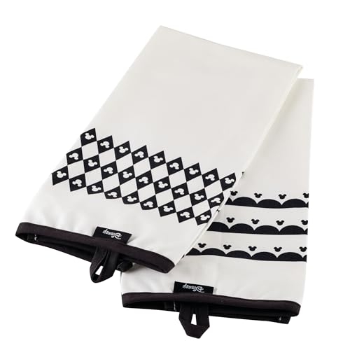 Disney Monochrome Mickey Mouse Kitchen Towels 2-Pack White - Absorbent & Machine Washable