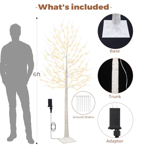 2-Pack 6-Foot Lighted Birch Trees with 160 Warm White LEDs - Indoor & Outdoor Holiday Decor