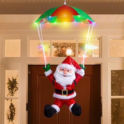 JOYSUT 34-Inch Hanging Santa Claus Parachute Christmas Decoration LED Light