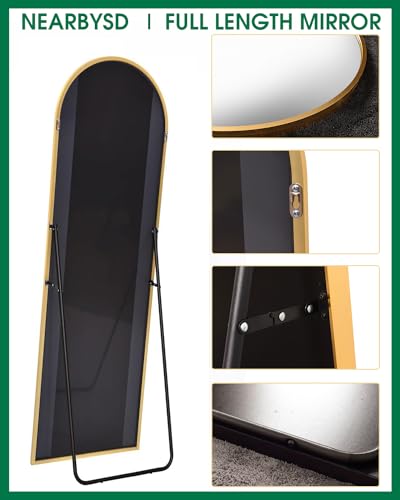 58" x 18" Arched Full Length Mirror, Gold Floor Mirror with Stand