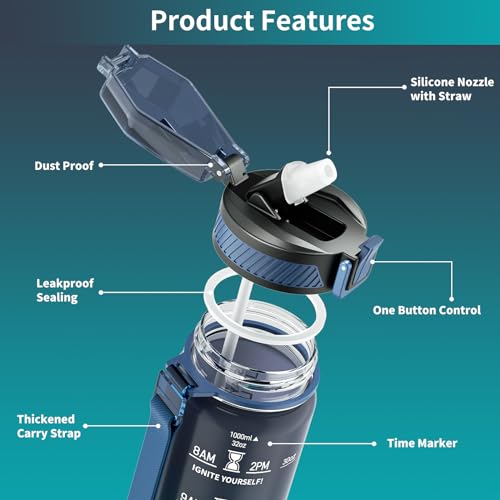 32oz Motivational Water Bottle with Straw and Time Marker