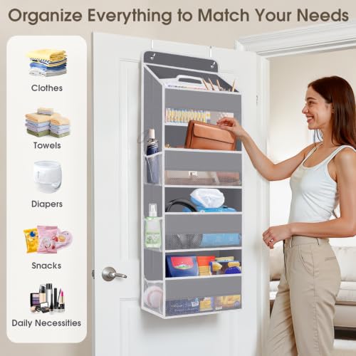 Over The Door Hanging Storage Organizer with 4 Tiers and Clear Mesh Pockets