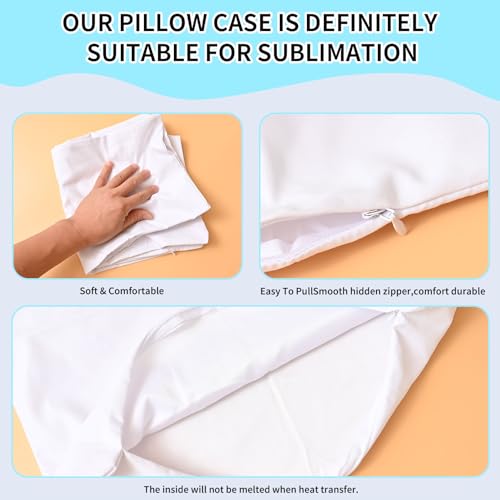 OLSUNOR 16-Pack 17.7 x 17.7 in Sublimation Pillowcases White, 45x45 cm – Double-Sided Printing, Invisible Zipper