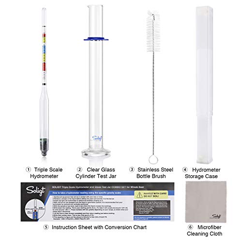 Triple Scale Hydrometer and Glass Test Jar Kit for Wine and Beer