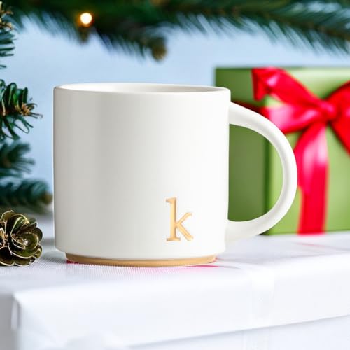 COLLECTIVE HOME Gold Monogram Ceramic Coffee Mug 15 oz with Gift Box