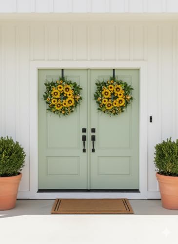 Sunflower Wreath for Front Door 24 Inch Spring Summer Outdoor Decor Handmade