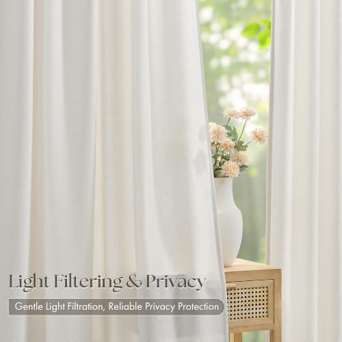 Natural Linen Pinch Pleated Semi Sheer Curtains, 90-Inch Length, 4-Panel Set