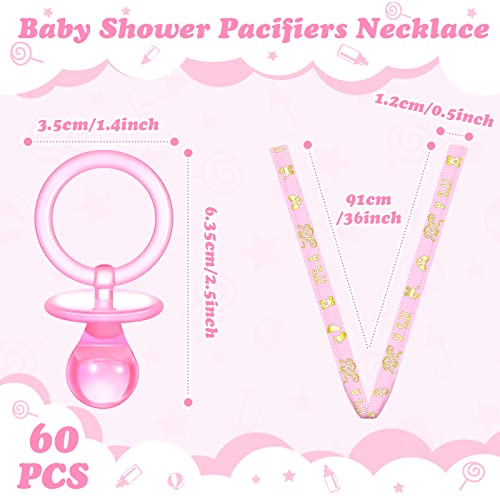60 Piece Baby Shower Pacifier Necklace Set - Pink and Gold Party Favors