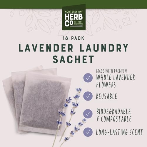 Natural Lavender Laundry Sachets - Reusable Dryer & Closet Freshener (18 Pack)